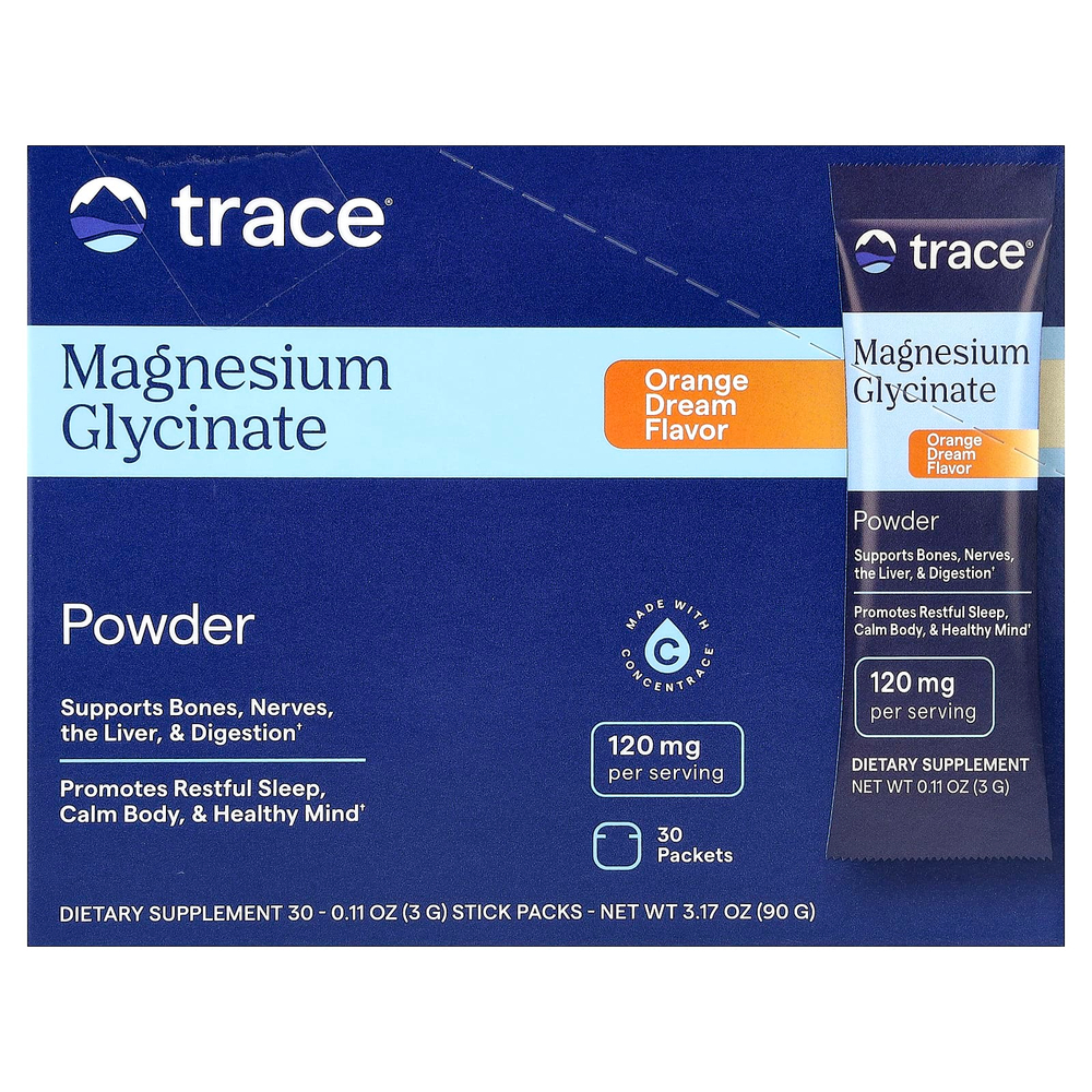 Trace, глицинат магния, в порошке, со вкусом апельсина, 30 пакетиков по 3 г (0,11 унции)