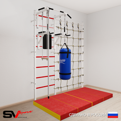 Шведская стенка Sv Sport 57650 (Турник стандарт/Брусья/Канат/Трапеция/Цепь/Мешок 15кг/Мат 2м/Канатный лаз)