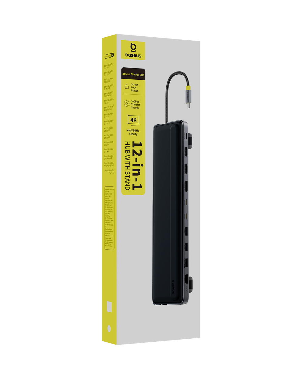 1x USB-C Хаб Baseus EliteJoy EH3 12in1 (2хHDMI 4K@60Hz+DP4K@60Hz+2хUSB-C(10Gbps)+2хUSB-A(5Gbps)+USB-A(480Mbps)+SD/TF(3.0)+RJ45(Gigabit) +USB-C(PD))