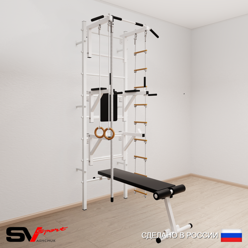 Шведская стенка Sv Sport 508 (Турник стандарт/Брусья/Стойка/Скамья/Канат/Кольца/Лестница)