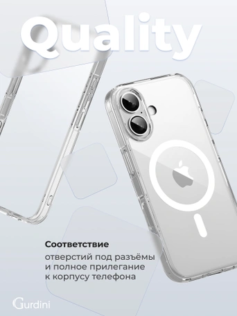 Чехол накладка iPhone 16 6.1" Gurdini Alba Series Protective with Magsafe Clear