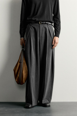 ZARA БРЮКИ RELAXED FIT СО СКЛАДКАМИ, СЕРЫЙ