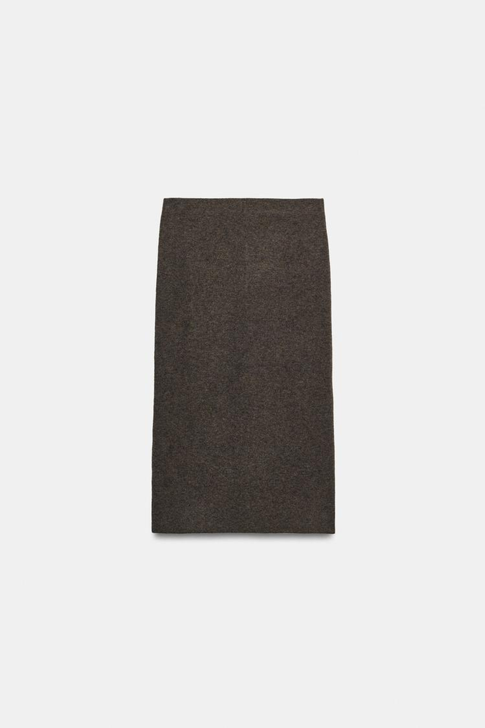 ZARA ТРИКОТАЖНАЯ ЮБКА МИДИ, СЕРО-КОРИЧНЕВЫЙ