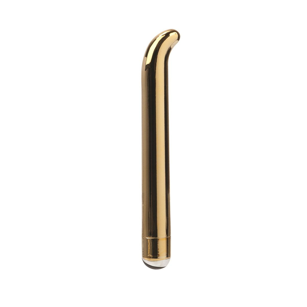Золотистый вибратор с загнутым кончиком 5-Function Precious Metal Slims Slender G s - 14 см. (Цвет: золото)