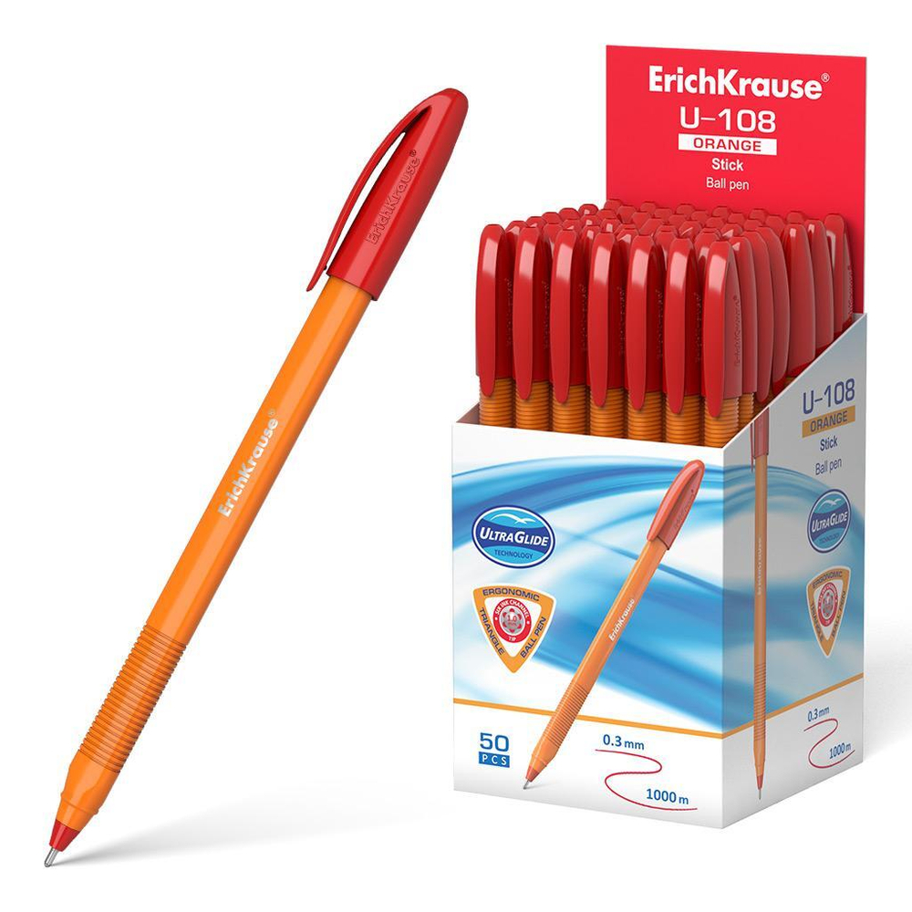 Ручка шариковая 1.0мм, красная "U-108 Orange Stick" (ErichKrause)