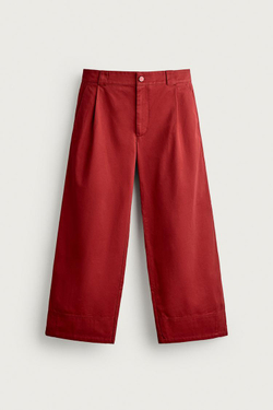 ZARA БРЮКИ WIDE-LEG СО СКЛАДКАМИ, КРАСНЫЙ