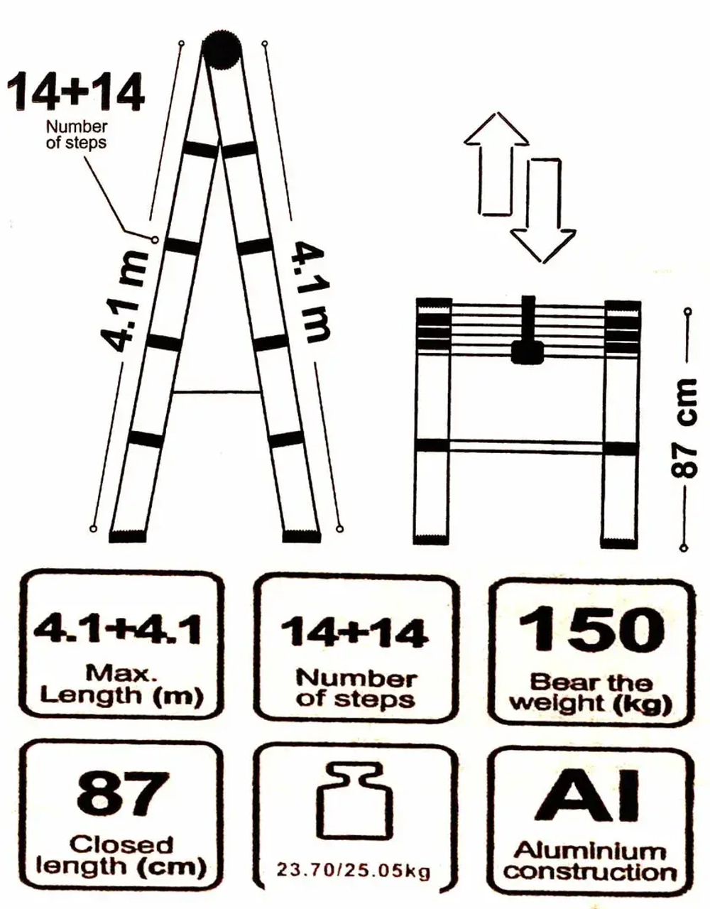 Стремянка телескопическая алюм. бытовая 4.1м (14+14 ступ.) Scheppach Sch-UP410-2