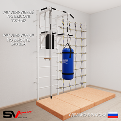 Шведская стенка Sv Sport усиленная 67670 (Турник стандарт/Брусья/Канат/Трапеция/Цепь/Мешок 30кг/Мат 2м/Канатный лаз)