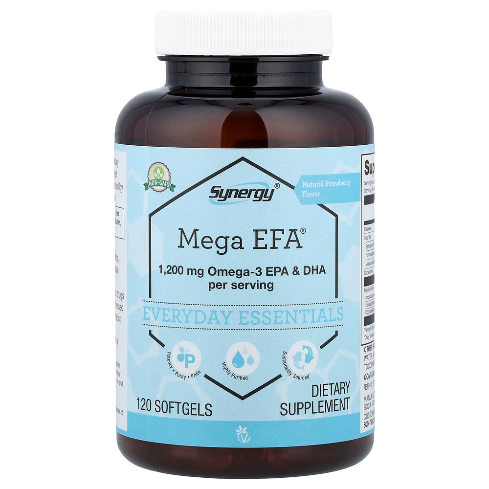 Vitacost, Synergy®, Mega EFA®, натуральный клубничный вкус, 120 капсул