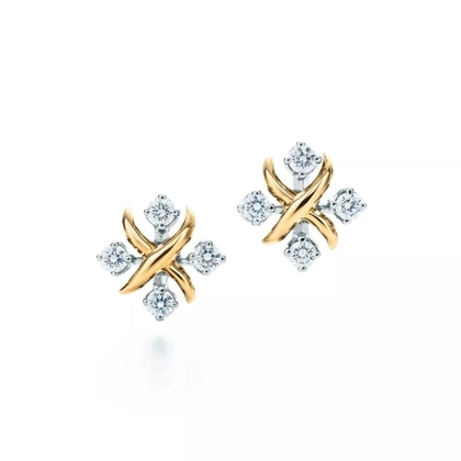 Серьги из жёлтого золота 18k и платины с бриллиантами, Tiffany 💎 Jean Shlumberge Lynn -  В наличии