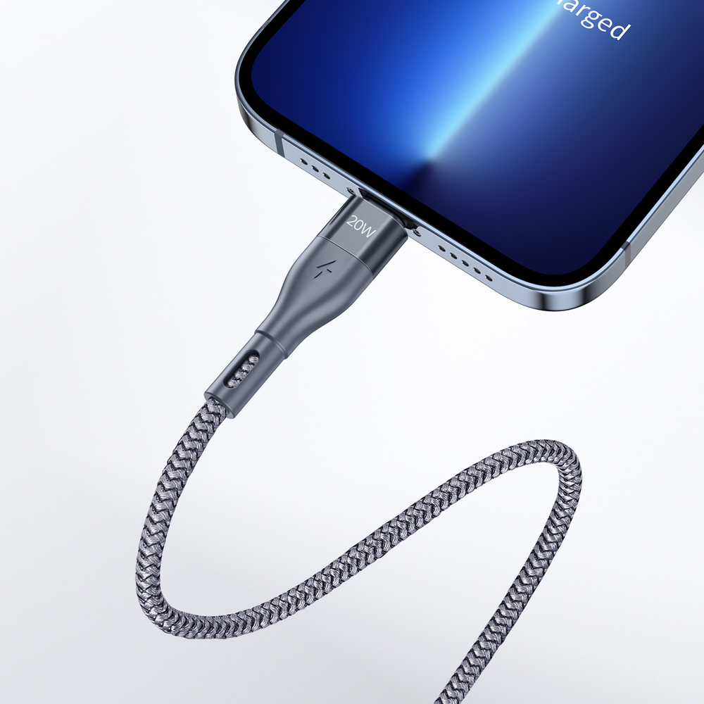 Кабель в тканевой оплетке длина 200см (2м) с разъемом Type C на Lightning с быстрой зарядкой PD 20W от Duzzona, серия A1 Cable