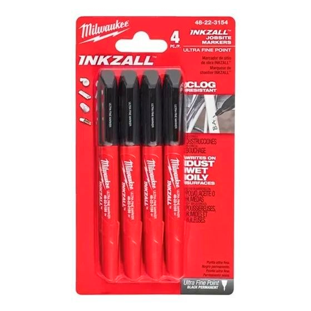 Маркер Milwaukee INKZALL для стройплощадки тонкий Черный (4шт в блистере)