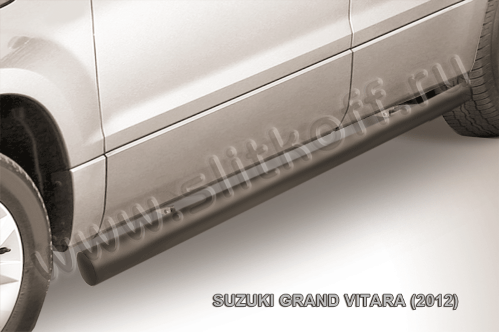 Пороги стальные Suzuki Grand Vitara (2012-2015) d76 труба (серебристые)