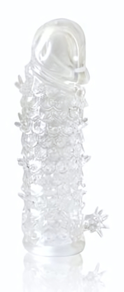 Закрытая прозрачная рельефная насадка Crystal sleeve - 13 см. (Цвет: прозрачный)