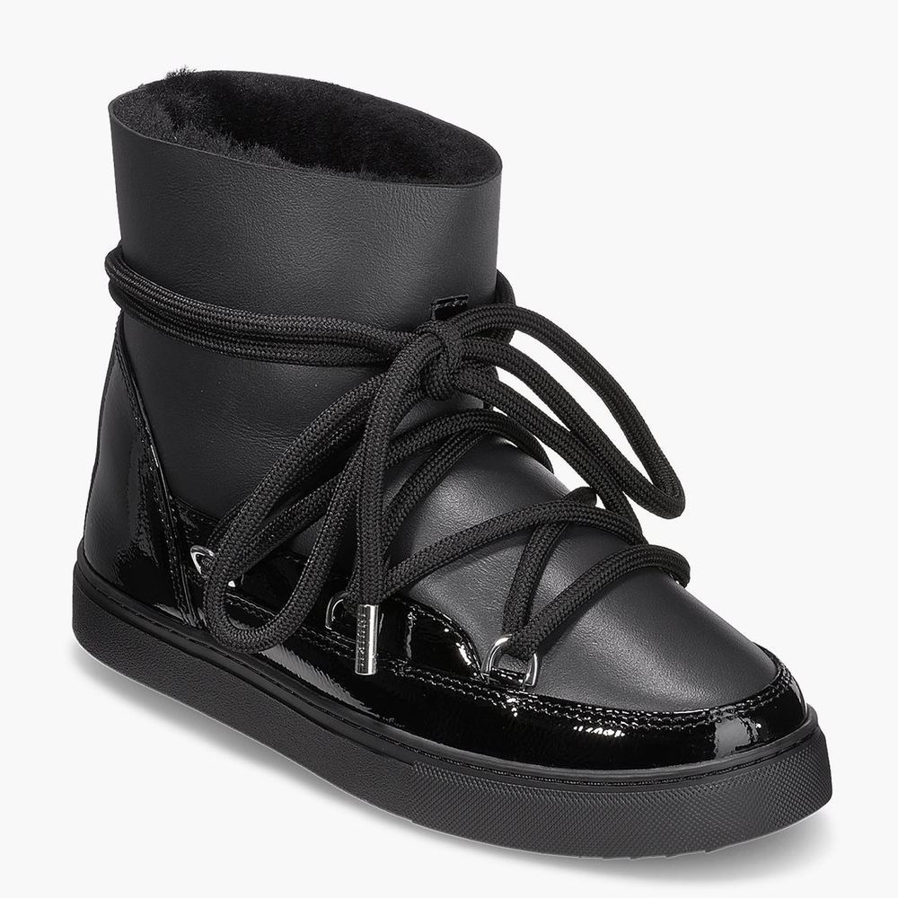 Высокие комбинированные кеды INUIKII Sneaker Gloss Black на меху
