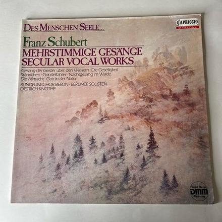 Винтажная виниловая пластинка LP F. Schubert Шуберт, Rundfunkchor Berlin, Berliner Solisten, Dietrich Knothe, Des Menschen Seele, Mehrstimmige Gesange, Secular Vocal Works (Германия 1987)