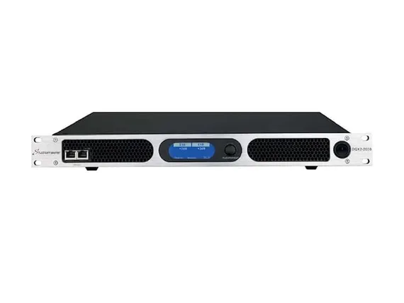 Studiomaster DQX2‐1300 Усилитель с процессором DSP, 3.3" LCD экран, RS-485, AES, 90 - 250 V, 1U 8 Ом: 2x 650 Вт