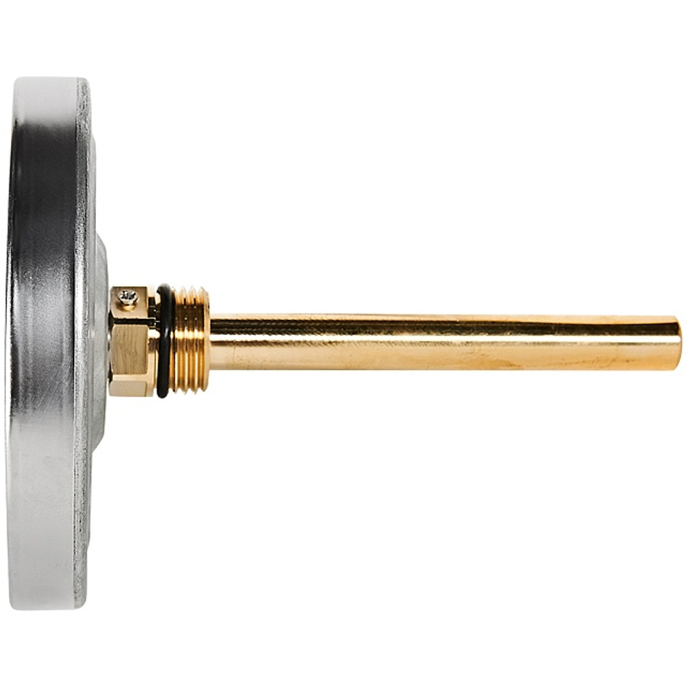 Термометр биметаллический аксиальный STOUT - 1/2" (D100мм, шкала 0-120°C, с гильзой 100мм)