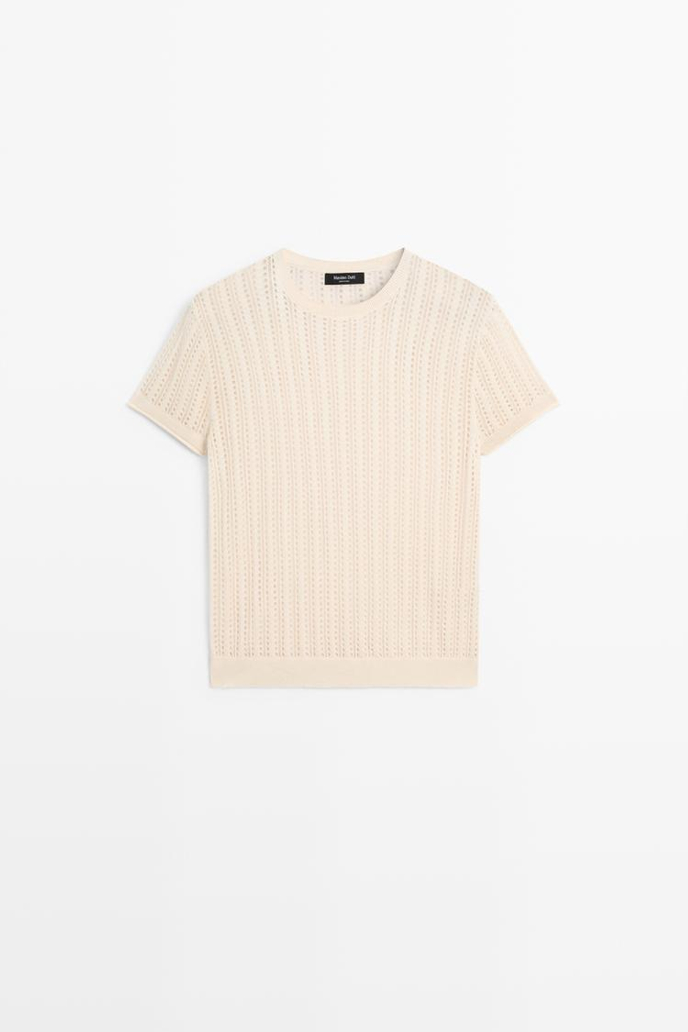 Massimo Dutti Вязаный топ с короткими рукавами и ажурной отделкой, кремовый
