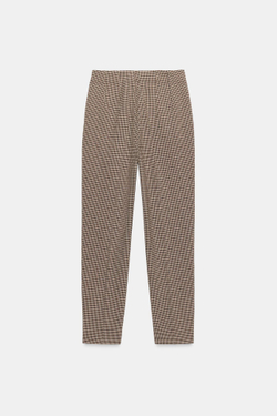 ZARA УКОРОЧЕННЫЕ БРЮКИ С ВЫСОКОЙ ПОСАДКОЙ, КОРИЧНЕВЫЙ/ЭКРЮ