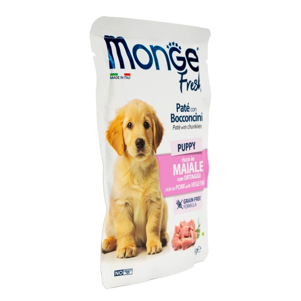 Влажный корм Monge Dog Fresh для щенков паштет с кусочками свинины и овощами паучи 85 г