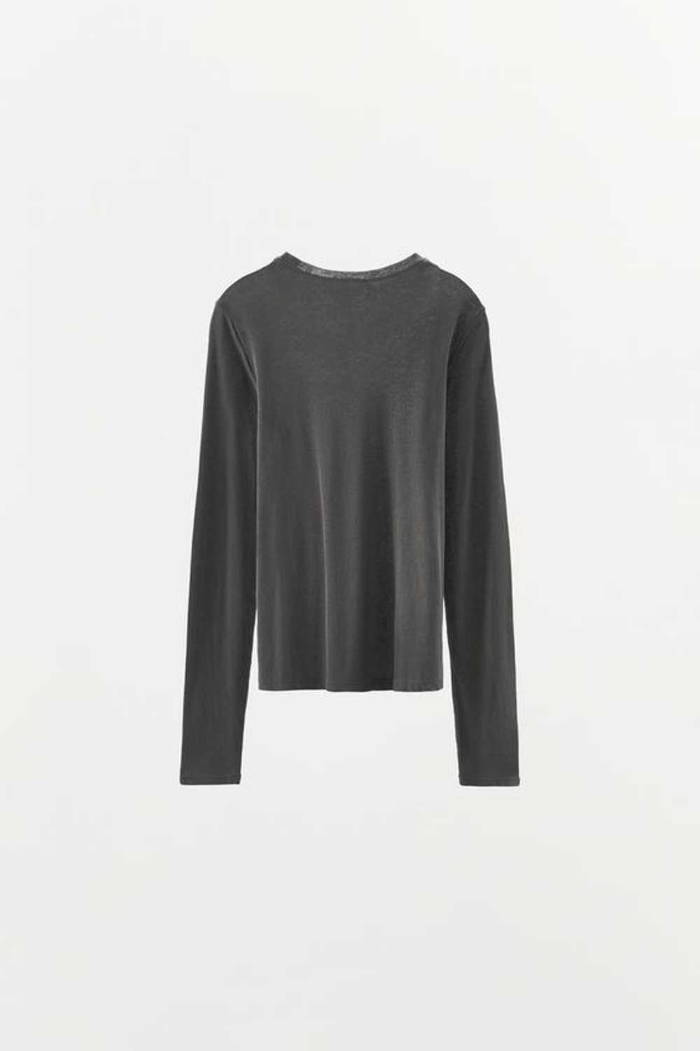 ZARA ФУТБОЛКА ИЗ МОДАЛА И ШЕЛКА С ДЛИННЫМИ РУКАВАМИ, ТЕМНО-СЕРЫЙ