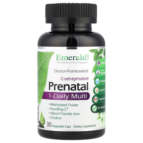 Emerald Laboratories, Коэнзимированные пренатальные мультивитамины, 1 прием в день, 30 растительных капсул