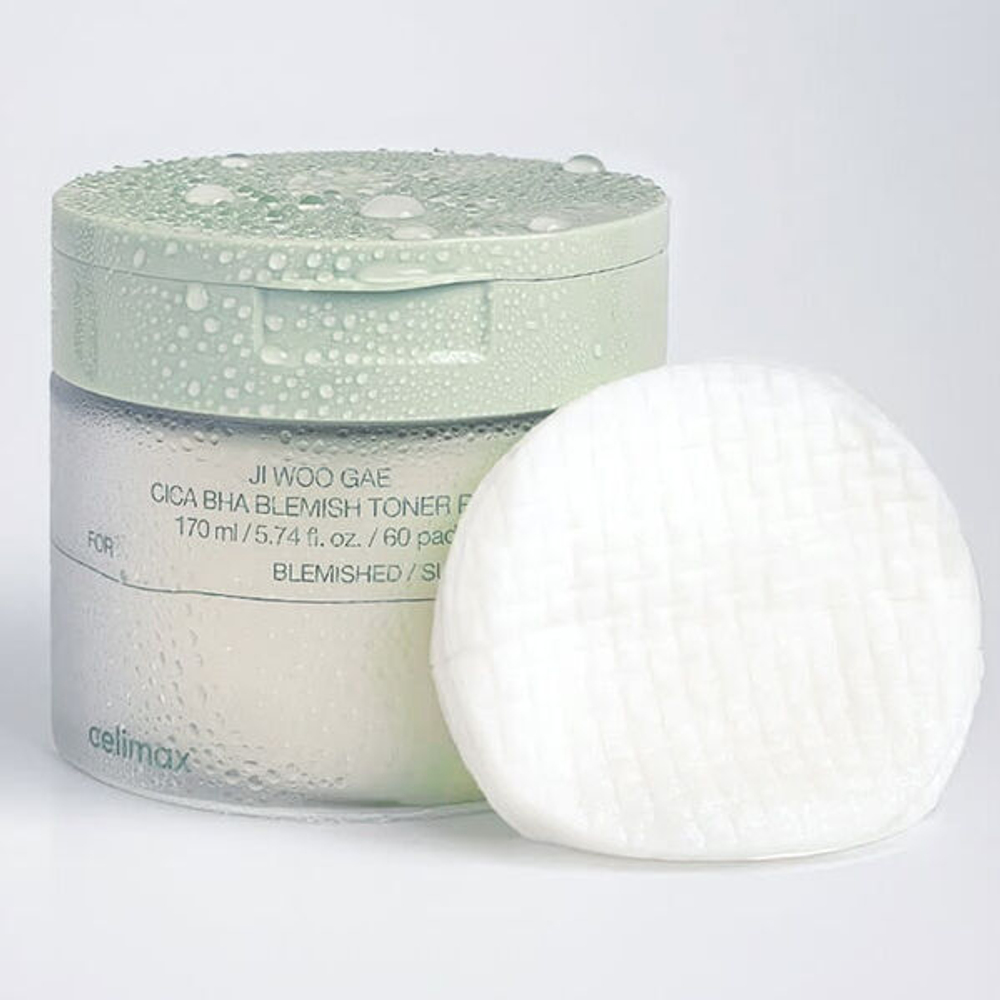Тонер-пэды от воспалений для проблемной кожи Celimax Ji Woo Gae Cica BHA Blemish Toner Pad, 60шт (170мл)