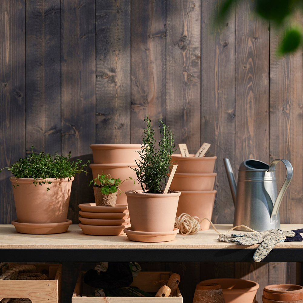 IKEA MUSKOTBLOMMA  (ИКЕА МУСКОТБЛОММА)  -  Горшок с поддоном - для дома/улицы терракота 15 см