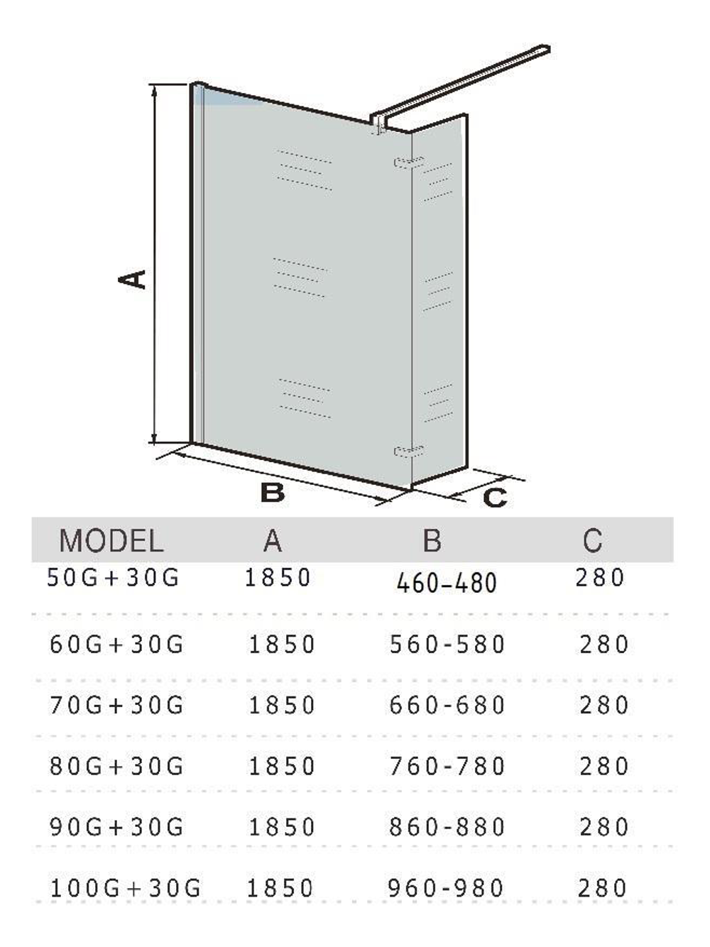 Душевое ограждение WeltWasser  WW400  50G+30G Душевое ограждение. (500+300)Х1850 мм  10000006434 прямоугольная