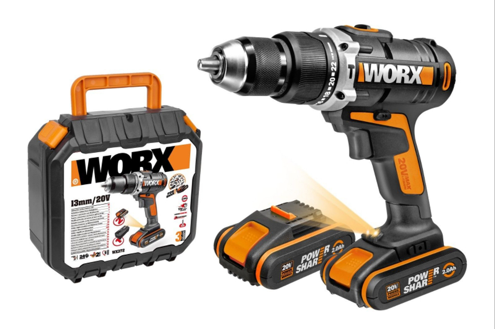 Аккумуляторная ударная дрель-шуруповерт Worx 20V 2.0Ah x 2 кейс WX372