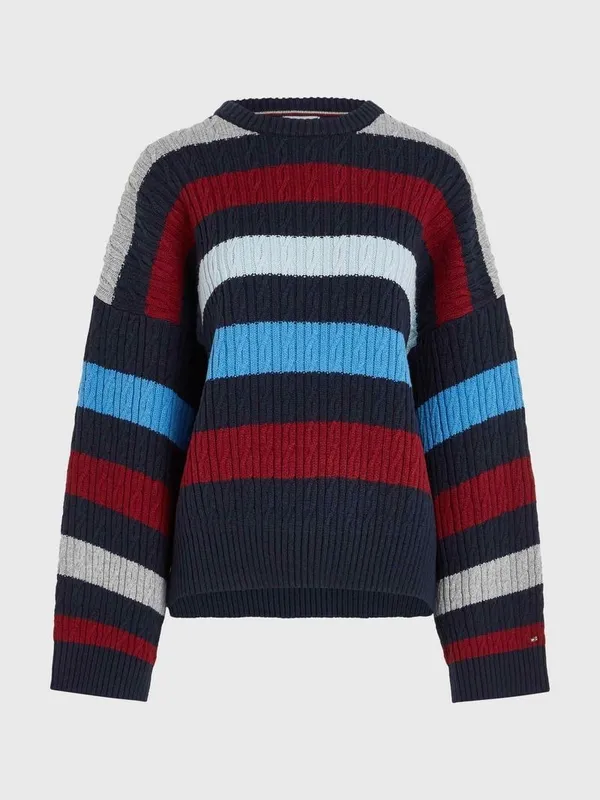 Джемпер женский TOMMY HILFIGER CABLE RWB STRIPE C-NK SWEATER