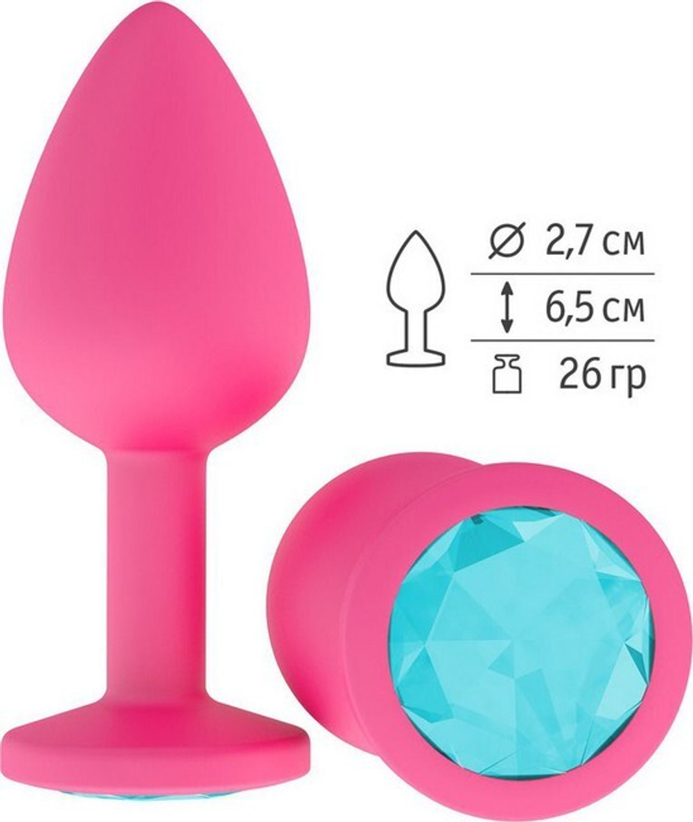 Маленькая розовая пробка с голубым кристаллом ONJOY Silicone Collection (Цвет: розовый с голубым)