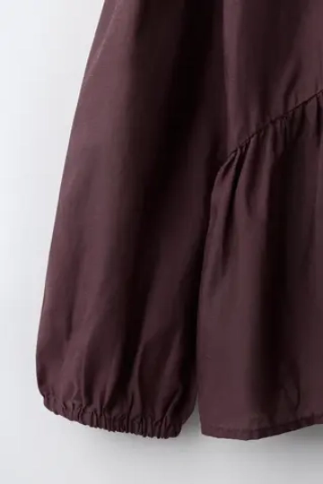 ZARA РУБАШКА С ЗАСТЕЖКАМИ-ТОГГЛ И СКЛАДКАМИ, БУРГУНДИ