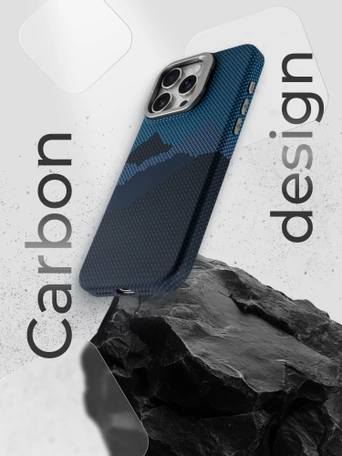 Чехол накладка iPhone 15 Pro 6.1" Gurdini Carbon Design (Magsafe & Lense holder) Mountain Blue