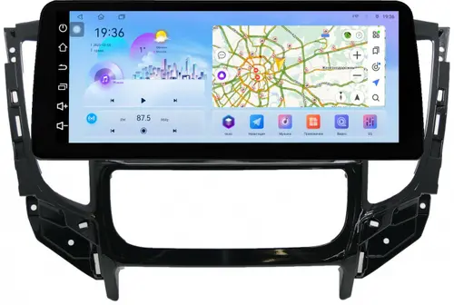 Магнитола для Mitsubishi L200 5 2015-2019 (климат), Pajero Sport 3 2016-2023 (МКПП), FIAT Fullback - FarCar S500-TS18 монитор 12.3" 2K QLED на Android 14, Быстрая, CarPlay, 4G SIM-слот