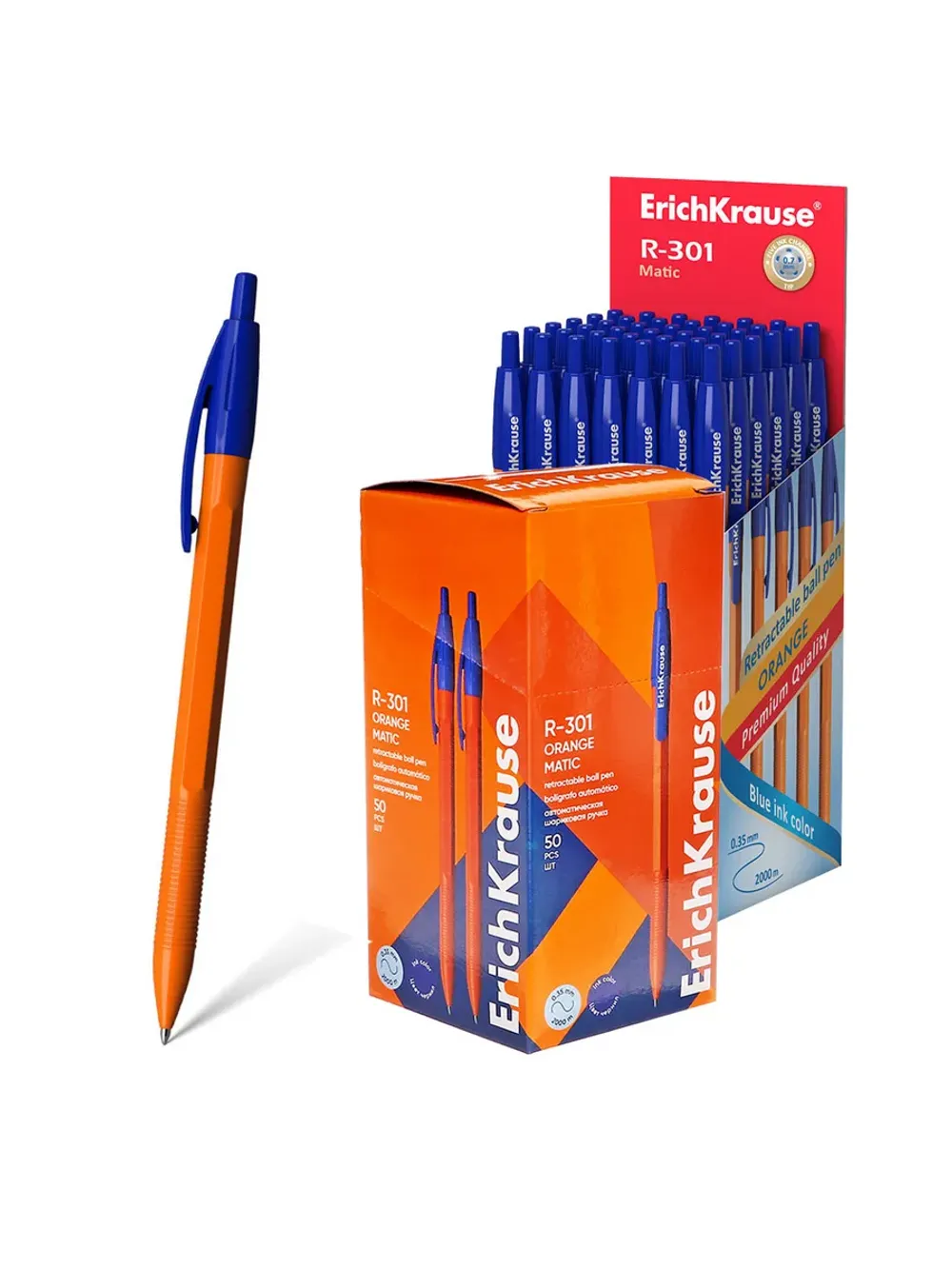 Ручка шариковая автоматическая ErichKrause R-301 Matic Orange 0.7, цвет чернил синий (в коробке по 50 шт.) Арт-38512