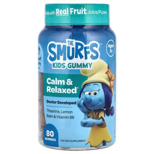 The Smurfs, Жевательные таблетки для детей, для успокоения и расслабления, для детей от 3 лет, со вкусом смурфа, 80 жевательных таблеток