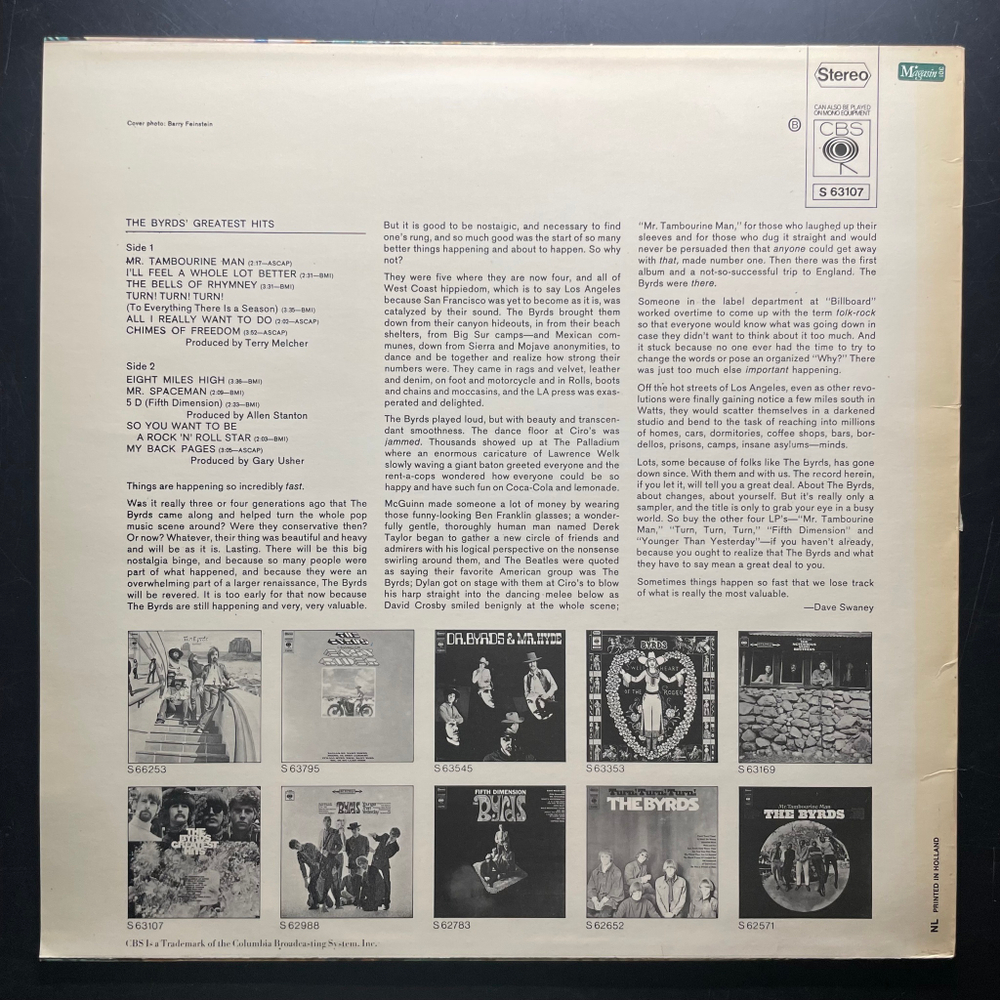 The Byrds ‎– The Byrds' Greatest Hits (Голландия 1970г.)