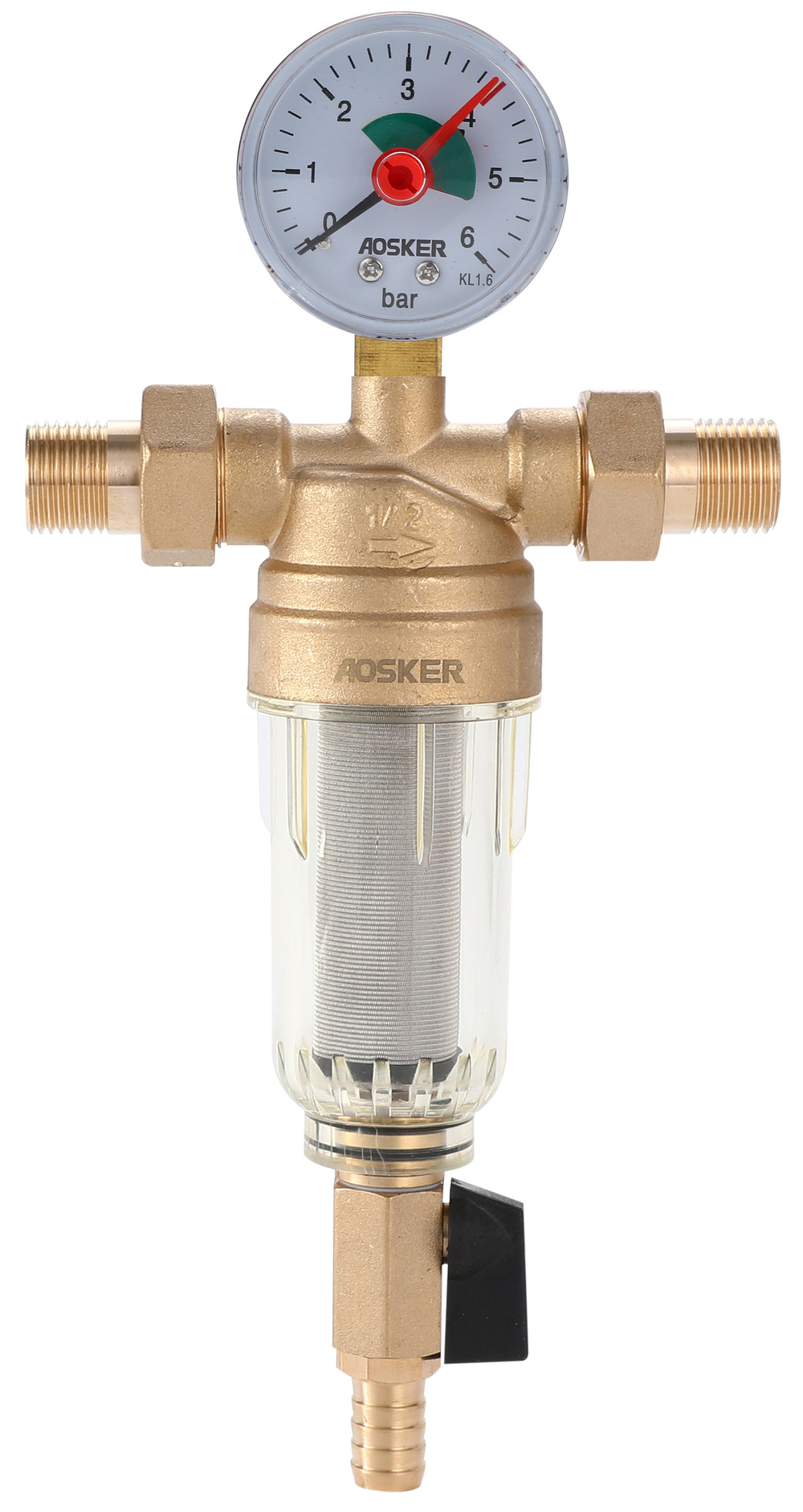 Фильтр промывной для холодной воды AOSKER (ф15) 1/2" НР с монометром