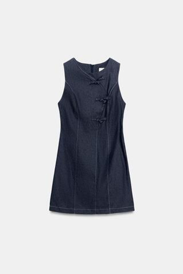 ZARA КОРОТКОЕ ПЛАТЬЕ С НАВЕСНЫМИ ПЕТЛЯМИ, ИНДИГО