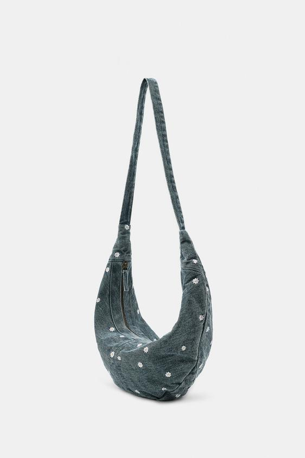 ZARA ДЖИНСОВАЯ СУМКА С ВЫШИВКОЙ МАРГАРИТКАМИ, СИНИЙ