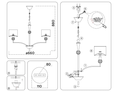 Светильник подвесной LH71131/5 BS/WH латунь/белый E14/5 max 40W D660*880