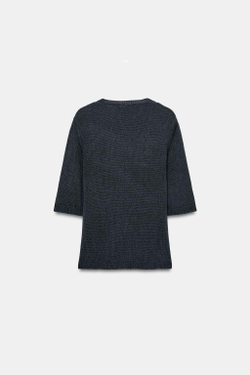 ZARA ТРИКОТАЖНЫЙ ТОП С КОРОТКИМИ РУКАВАМИ, ЦВЕТ НОЧНОГО НЕБА