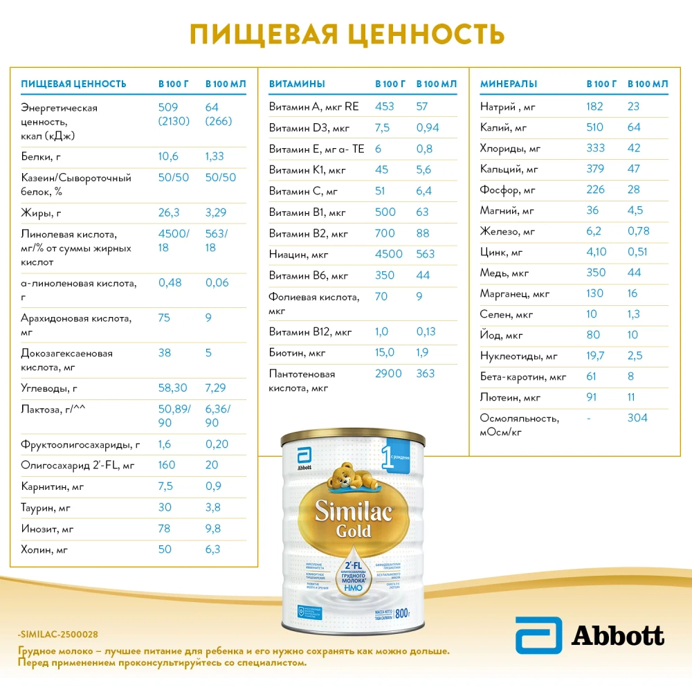 Смесь Similac Голд 1 800г с 0 месяцев