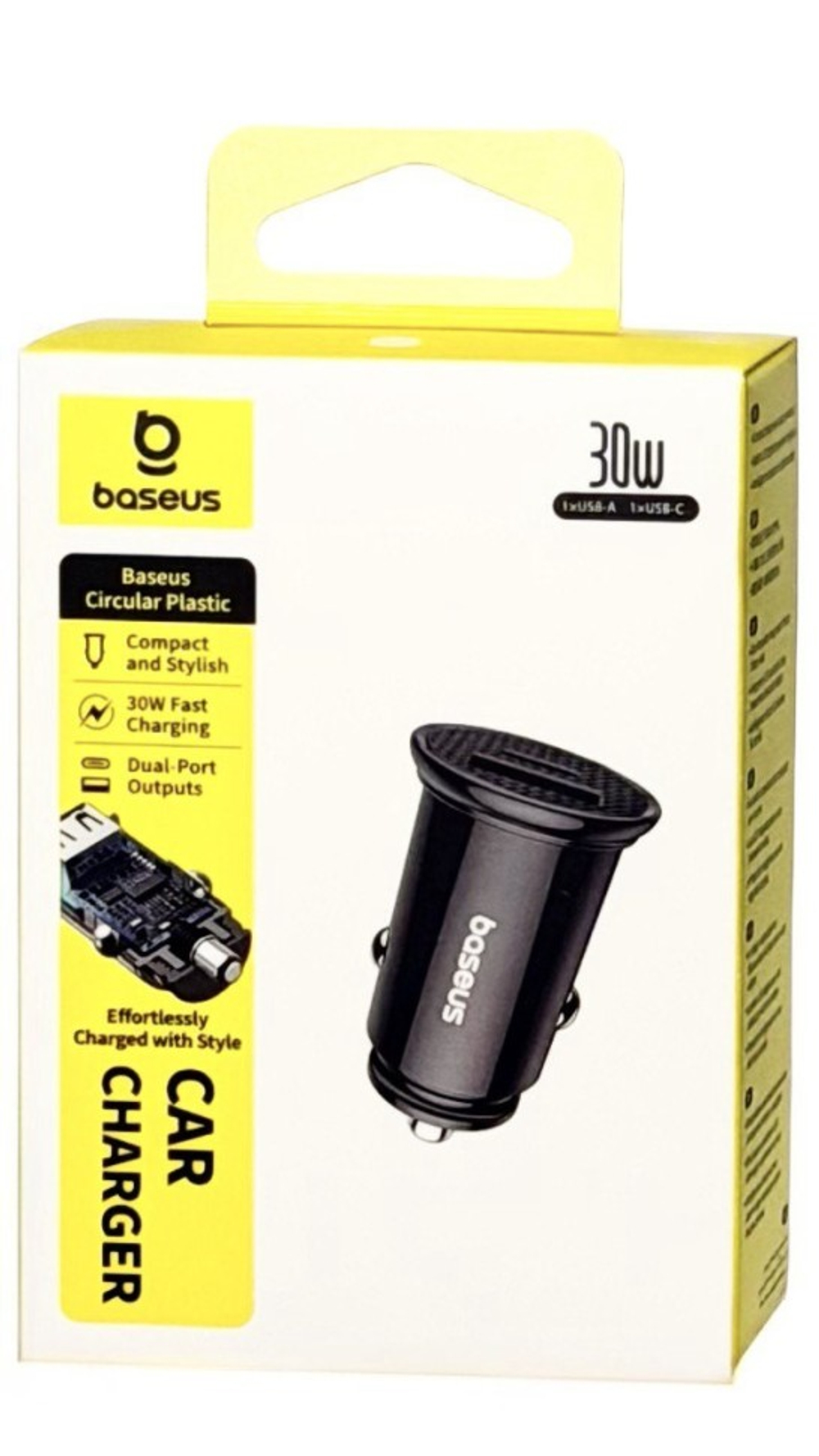 Автомобильное заряд. устр. Baseus Circular Plastic 1USB/1C 30W (CCALL-YS01) черное