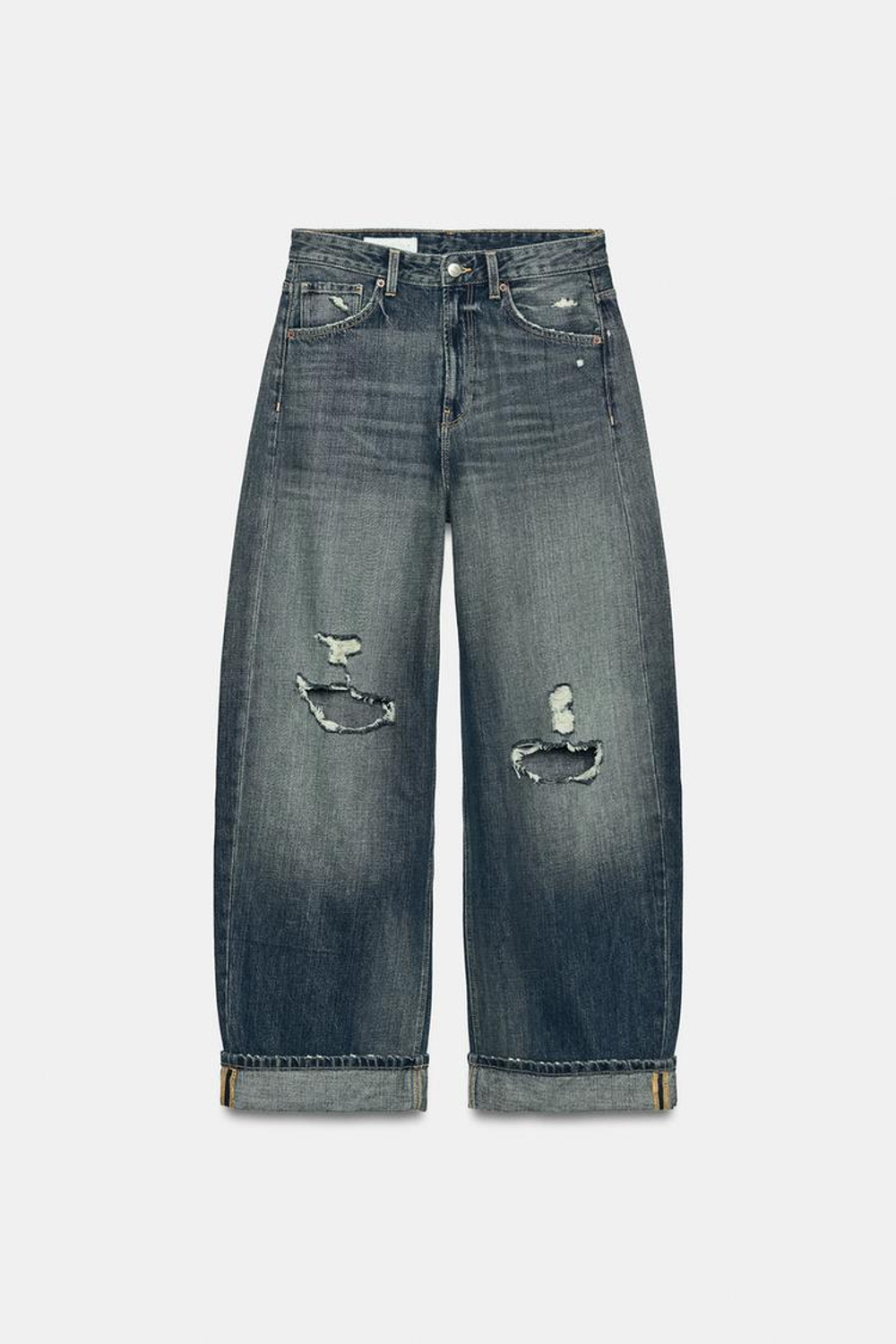 ZARA ДЖИНСЫ TRF BAGGY FOLDED СО СРЕДНЕЙ ПОСАДКОЙ, МОРСКОЙ СИНИЙ