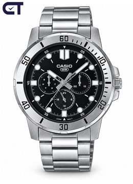 CASIO MTP-VD300D-1E CASIO Collection мужские наручные часы — чёрный циферблат, три индикатора и выразительный стальной дизайн