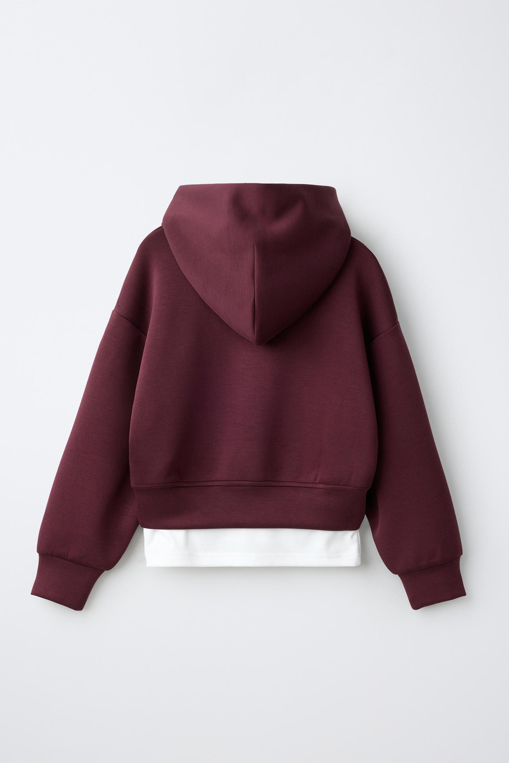 ZARA СПОРТИВНОЕ ХУДИ С КАПЮШОНОМ И ДВОЙНЫМ НИЗОМ, БУРГУНДИ