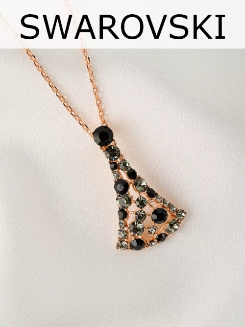 Подвеска на цепочке Россыпь из серо-черных камней Swarovski